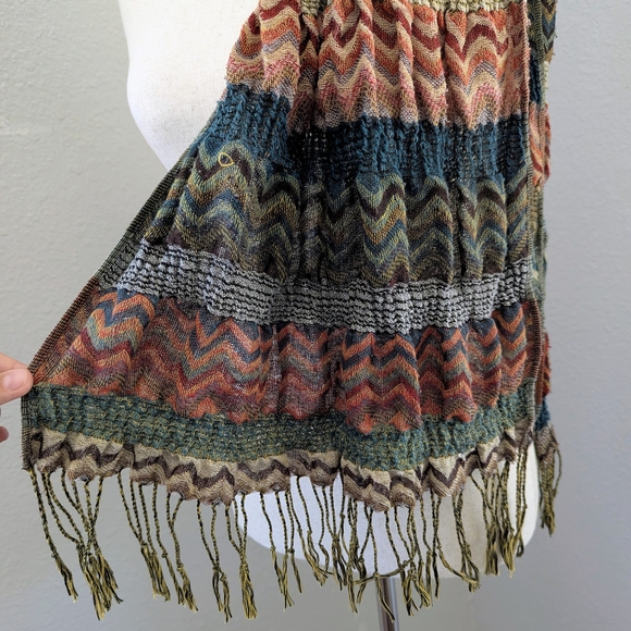 Chevron Knit Multicolor Fringe Scarf | Missoni-Style Zigzag | Boho Lightweight - Picture 4 of 9